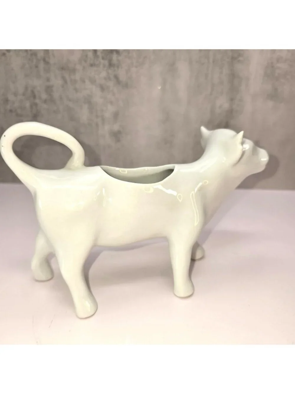 French Ceramic Cow Creamer Pitcher White Milk Jug Farmhouse Kitchen Decor CM2345
